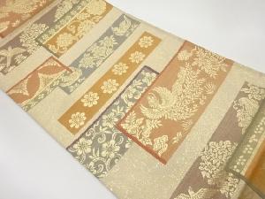 短冊・鳳凰に花々模様織出し袋帯